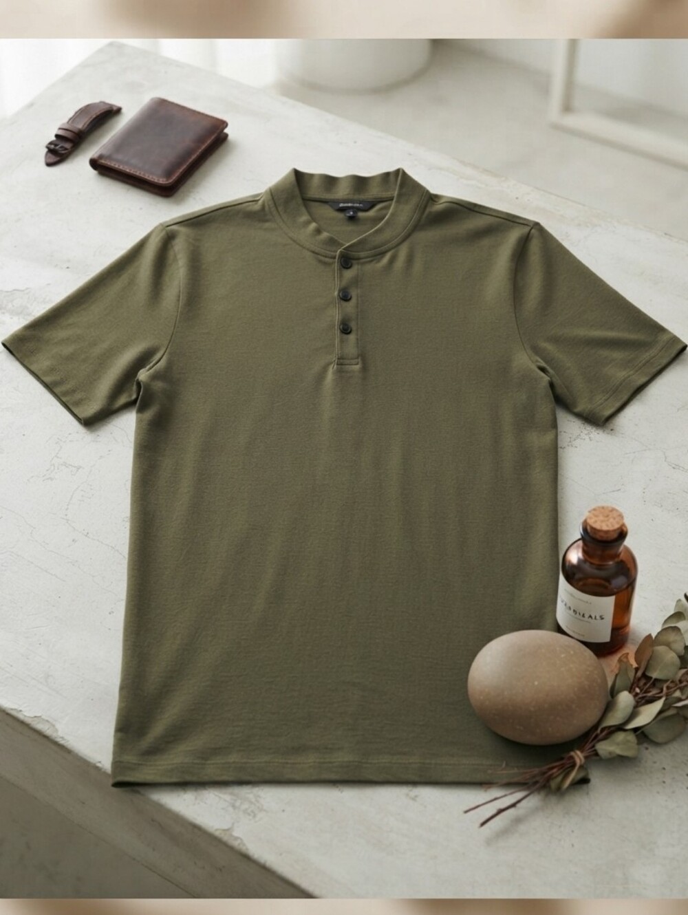 Mercer + Mettle Olive Green Short Sleeve Henley Shirt Sz XL